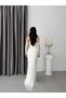 White Strapless Stone Embellished Underwire Lace Evening Dress with Gloves - 7
