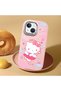 iPhone 13 Mini Compatible Case Camera Protector Pink Silicone Couple Phone Case with Kitty Pattern - 2