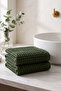 Waffle Hand and Face Towel Set of 2 50X90 cm 100% Cotton Quick Drying Dark Green