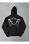 Winter Printed Zippered Hooded Cardigan - Black - 2