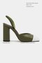 Solea Khaki Matte White Toe Detailed Thick Heeled Women's Shoes with Elastic Back - 2