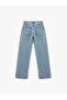 Cotton Buttoned Straight Leg Stoned Jean Trousers - Straight Fit Jean - 5