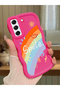 Samsung Galaxy S21 Fe Compatible Case Camera Protector Red Silicone Couple Phone Case Rainbow Pattern