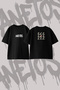 Popart Opucuk Design Back Printed Cotton Black Oversize T-Shirt