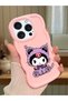 iPhone 16 Pro Max Compatible Case with Camera Protection Pink Silicone Couple Phone Case Kuromi Pattern