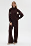 Women's Brown Stand Collar Garni Detailed Zippered Modal Fabric Tracksuit Set