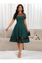 Women's Short Sleeve Crew Neck Polka Dot Tulle Detailed Midi Janjan Crepe Dress - 2