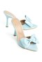 Zri̇n-49 Exclusive Blue Patent Leather Bow Detailed 11 cm Heeled Women's Slippers - 3