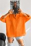 Women's Orange Cotton Oversize Fakir Long Sleeve Shirt Wide Fit Loose Blouse with Belted Waist and Buttons - 4