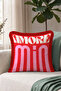 Typographic Glamour Fringed Pillowcase - Bold Lettering Themed Retro Pink Burgundy Tassel Throw Pillow Cover - 3