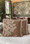 Botanical Leaf Design Fringed Pillowcase - Branch Figured Tan Cream Mink Tassel Throw Pillow Cover - 4