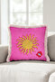 Fuchsia Palace Fringed Pillowcase with Sun Motif - Ethnic Celestial Pink Cream Tassel Throw Pillow Cover - 4