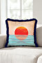 Sunset Sea View Fringed Pillowcase - Coastal Orange Navy Blue Tasseled Throw Pillow Cover - 3
