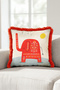 Ethnic Fringed Pillowcase with Elephant Motif - Exotic Figured Cream Red Burgundy Tassel Throw Pillow Cover - 7