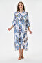 White Italian Shawl Pattern Side Slit Foldable Long Sleeve Oversize Shirt Dress Size 40 - 44