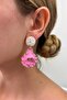 Steel Zr Pink Flower Dangle Earrings - 2