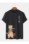Children's Printed Crew Neck Short Sleeve Black T-Shirt