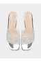 Silver Cut-Out Rhinestone Block Heel Mules - 5