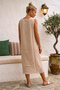 Beige Pool Collar Sleeveless Double Pockets Washable Dirty Stitched Casual Muslin Long Woven Dress 120 62 - 4