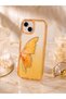 iPhone 14 (6.1 Inch) Compatible Silvery Transparent Butterfly Patterned Color Gradient Processing Stone Detailed Metal Camera Protected Hard Silicone Butterfly Case - 4
