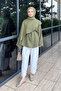 Muslin Shawl Lace-Up Blouse - Khaki - 6
