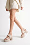 Women's Beige Thick-Heeled Sandals with Open Back, Casual Shoes - 5