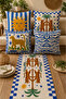 Tiger Patterned Runner and Blue Mediterranean Concept Set of 4 Decorative Throw Pillow Covers – Balcony & Living Room
