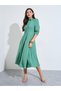 Pleated Waist 3/4Th Sleeves Shirt Midi Dress - 3