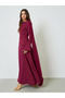 Burgundy Draped Round Neck Cape Maxi Dress - 3