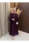 Elin Cloak Detailed Brooched 3-Piece Set |   Plum
