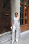 Leopard Patterned Waist-Tie Satin Trousers Stone - 5