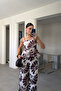 Patterned Suit with Rope Straps and Piping Detail - Brown - 4