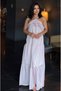 Women's Pink Striped Strappy Flounce Chiffon Long Dress - 2
