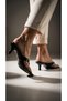 Lusia Black Patent Leather Flip-Flop Short Heeled Women's Slippers - 4 cm Kitten Heel - 7