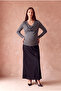 Maternity Medium Gray Melange Viscose Degaje Collar Long Sleeve Blouse with Inner Undershirt and Breastfeeding Feature Sawyer