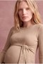 Maternity Stone Corded Viscose Blended Crew Neck Long Sleeve Belt Detailed Dress Emely - 5