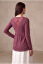 Maternity Burgundy Melange Double-Breasted V-Neck Long Sleeve Back Lace-Up Nursing Blouse with Inner Undershirt Eden - 2