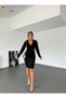 Women's jacket with collar and button detail, atlas fabric dress - 2