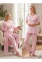 New Season Powder Double-Breasted Collar Design with Breastfeeding Feature Short Sleeve 100% Cotton Long Dressing Gown Pajama Set 3-Piece Set