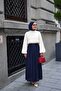 Women's Back Zipper Detailed High Collar Balloon Sleeve Satin Blouse White - 2