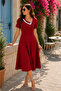 Strong Style-Women's Asymmetrical Collar Short Sleeve A-Line Midi Dress (105 cm) - 2