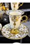 Acar Footed Porcelain Embossed Golded Coffee Cup Set 90 ml - 7