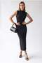 2181 Women's Degaje Collar Gathered Waist Slit Long Dress Black