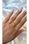 Women's Gold Color Stone Leaf Adjustable 2-Piece Ring Set - 3