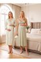 New Season Green Striped Lace Detailed Design with Nursing Feature and Straps, 100% Cotton Maternity Dressing Gown and Nightgown Set - 4