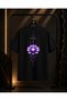 Unisex Purple Infinite and Back Lotus Printed 100% Cotton Oversize Crew Neck Short Sleeve T-Shirt Black - 2