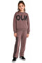 Girl's Enjoy Text Patterned Wide Leg Model Brown Color Tracksuit Set with Stripe Detail - 3
