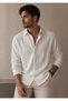Ottoman Fabric Men's Long Sleeve Seasonal Shirt - Oversized Cut, Stitching Detail