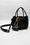 Women's Black Drawstring Crossbody Hand and Shoulder Bag with Charm Accessories