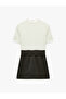 High Neck Belted Short Sleeve Blocky A-Line Dress - 2
